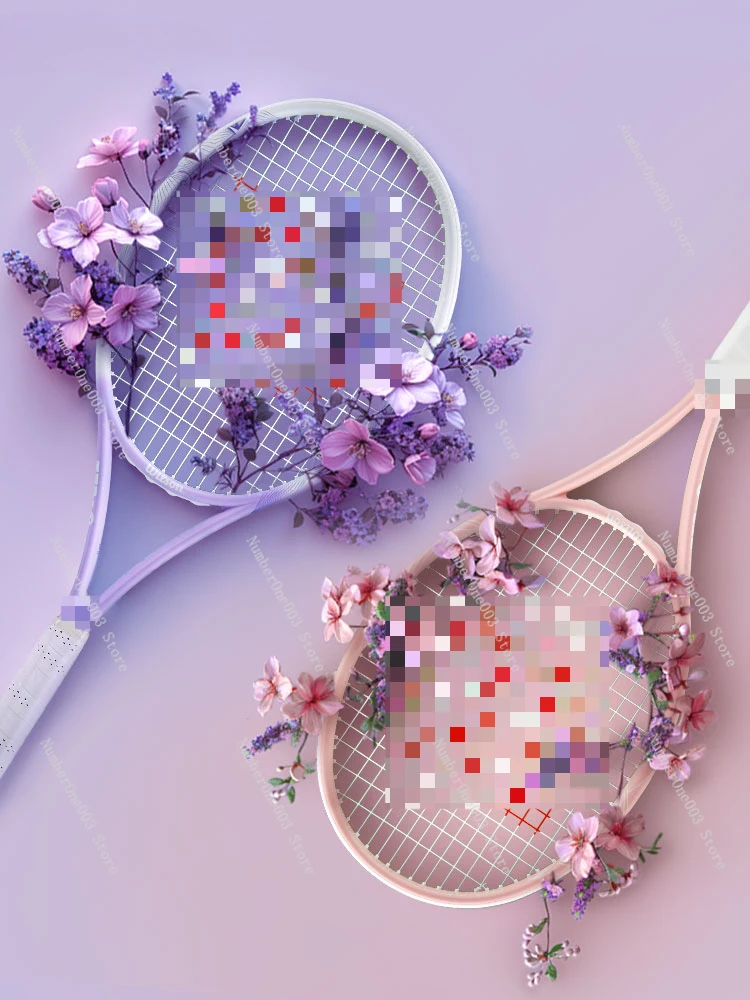 Flower Full Carbon Advanced Tennis Racket for Adult, Lavender, Rose, Cherry Blossom