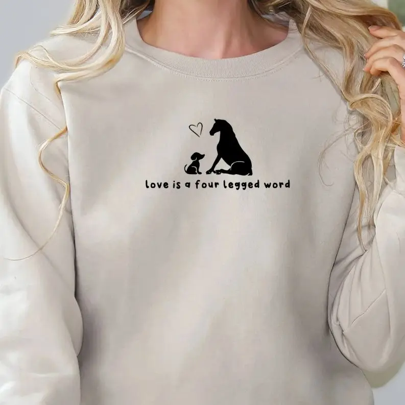

Dogs Puppy Casual Crewneck Sweatshirt Love Is A Four Legged Word Retro Vintage Sweatshirt Graphic Hoodies Y2K Stylish Pullover