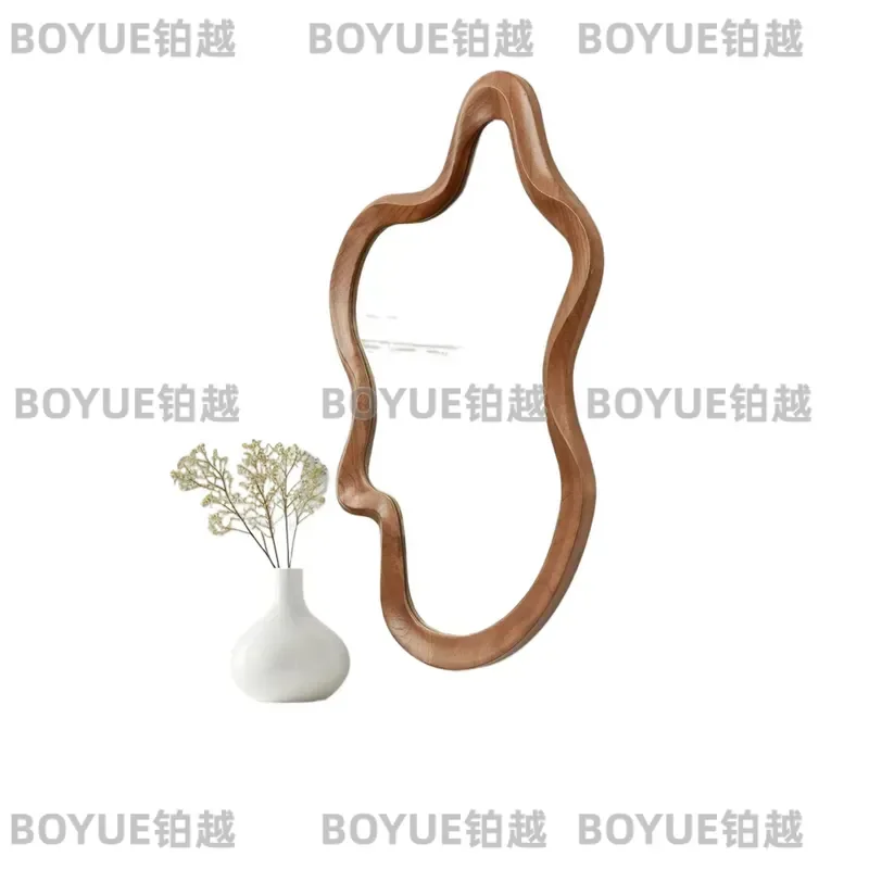 Irregular Solid Wood Tempered Glass Wall Mirror Full Length Hanging Decor for Bedroom Living Room Home Interior High End