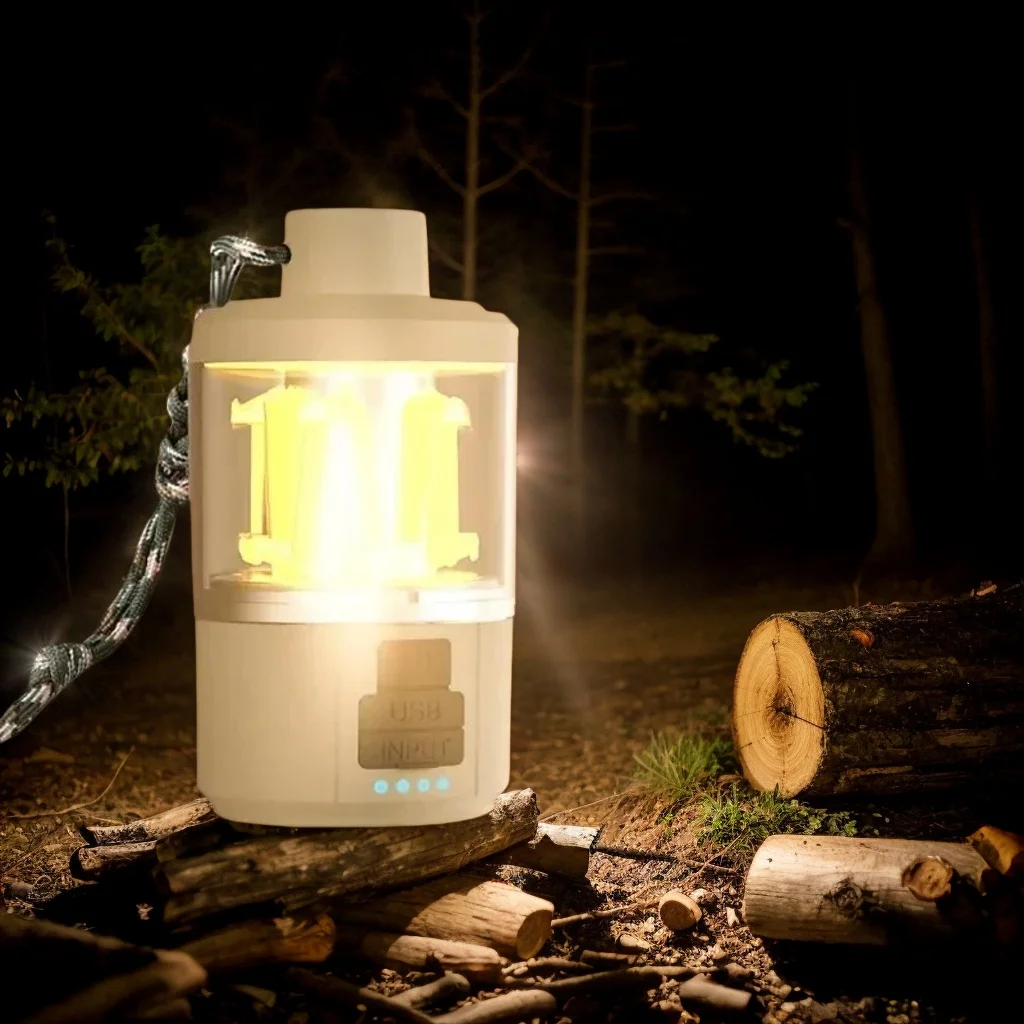 ضوء تخييم دافئ محمول متعدد الوظائف - فانوس LED قابل لإعادة الشحن لصيد الأسماك في حالات الطوارئ في الهواء الطلق