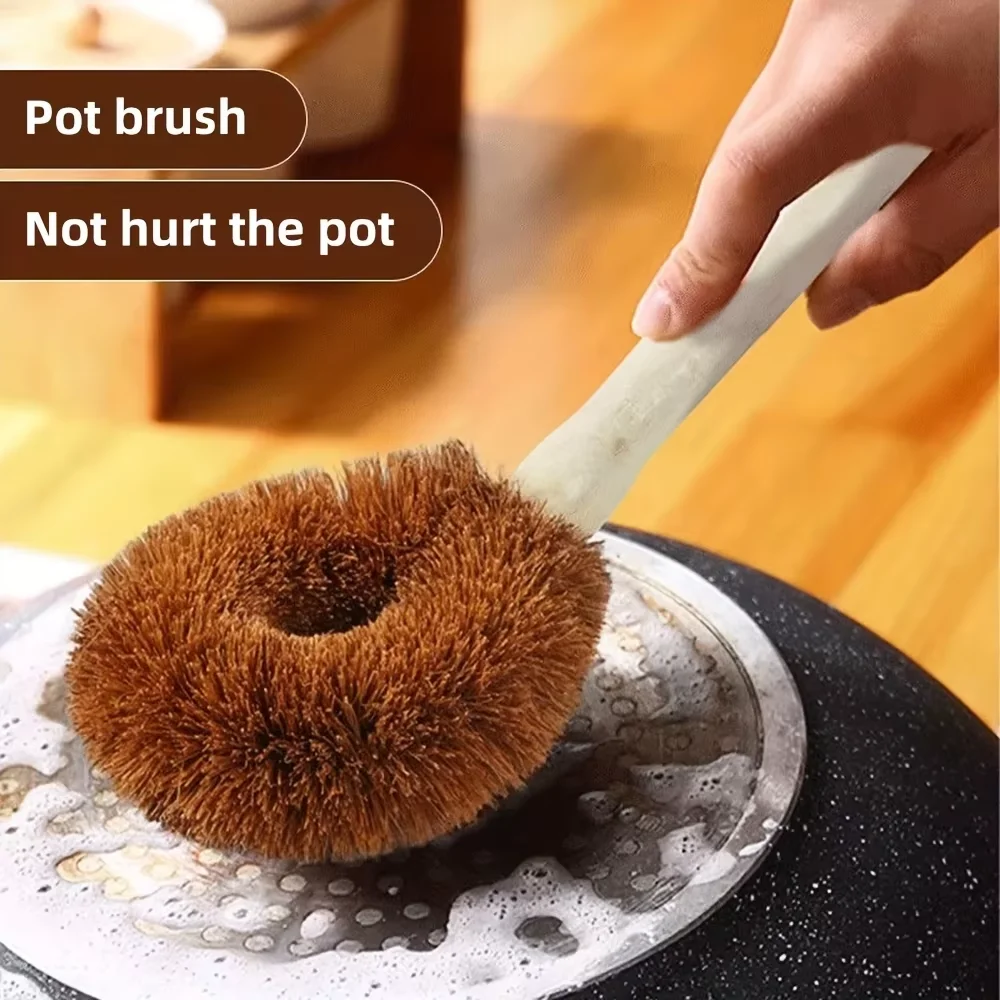 1 Buah Sikat Pot Kelapa Gagang Panjang Sikat Cuci Pot Sikat Pembersih Sikat Pembersih Mangkuk Ternak Anjing Sapi