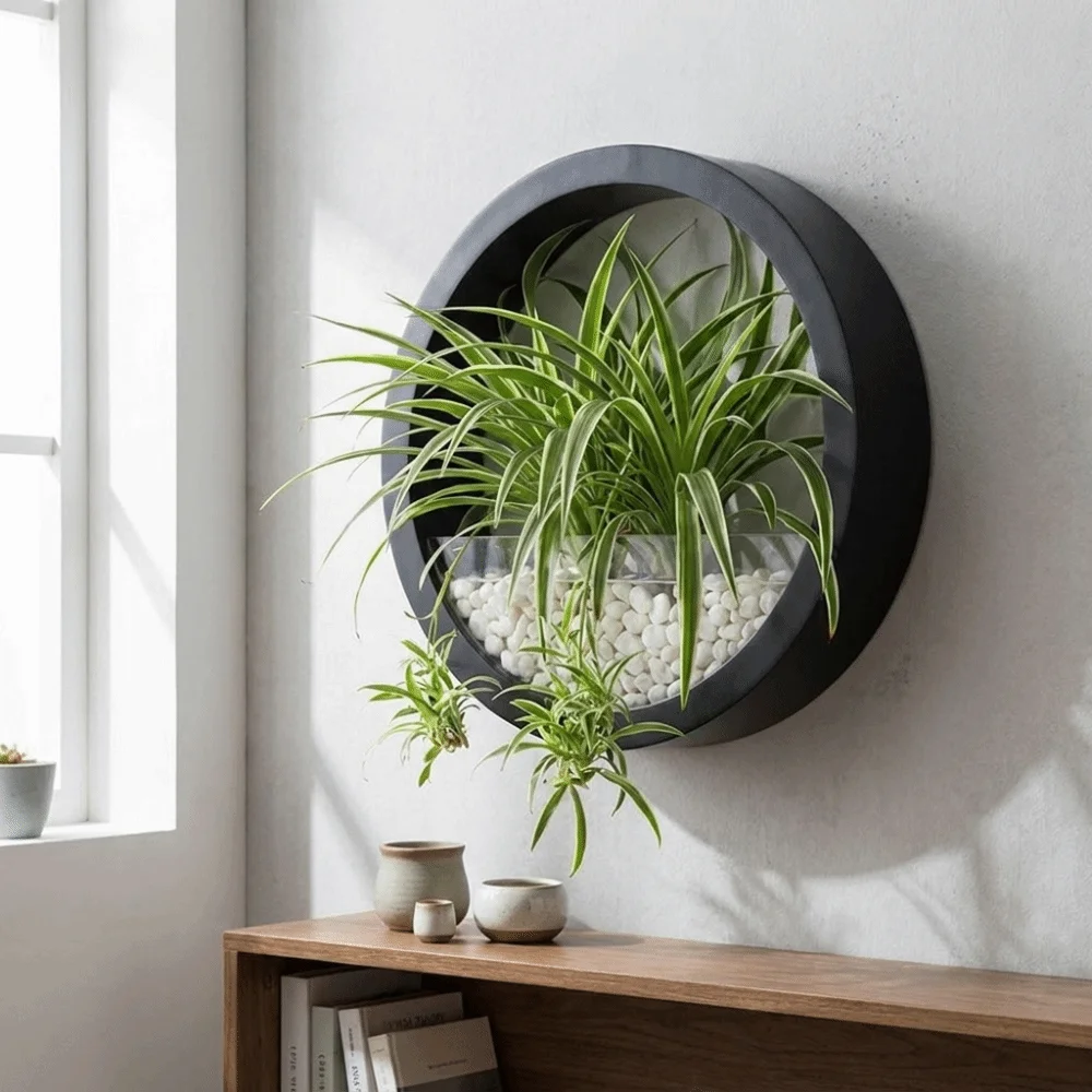 Creative Round Wall-mounted Flowerpot Plastic Space Saving Hydroponic Vase Drill-Free Plant Container Wall Decoration