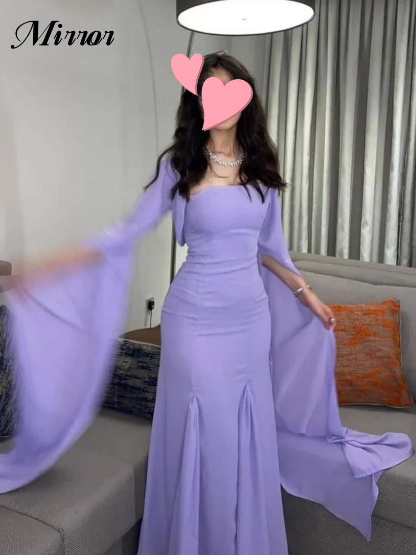 

Mirror Dress Elegant Vintage Simple Purple Mermaid Square Collar Customized Formal Occasion Ball Prom Dress Evening Party Gowns