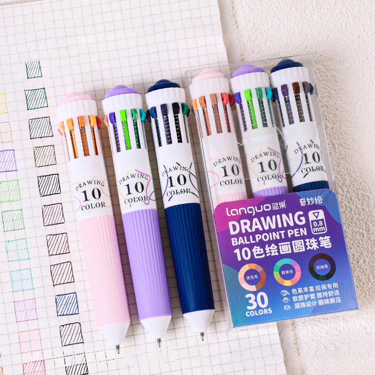 

3-Pack 10-Color Gel Pens for Drawing and Coloring, Soft-Tip with Comfortable Grip, School Stationery