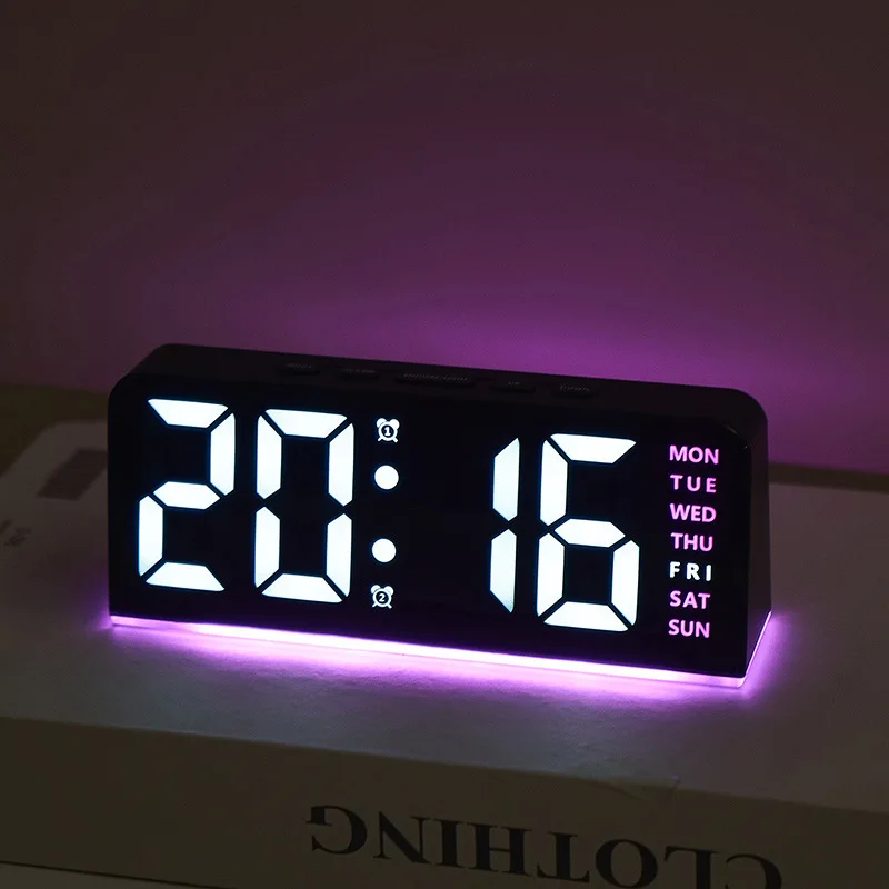 منبه LED رقمي على مدار الساعة ساعة طاولة سطح المكتب ضوء ليلي محيط مع عرض الوقت ودرجة الحرارة ساعة منبه غفوة بإضاءة خلفية Mul