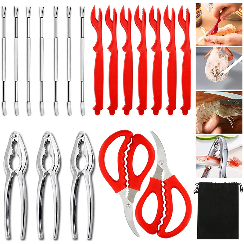 Seafood Tools Pliers Fork Spoon Scissors Seafood Cracker Crawfish Prawns Lobster Crab Nuts Shellfish Seafood Sheller Knife