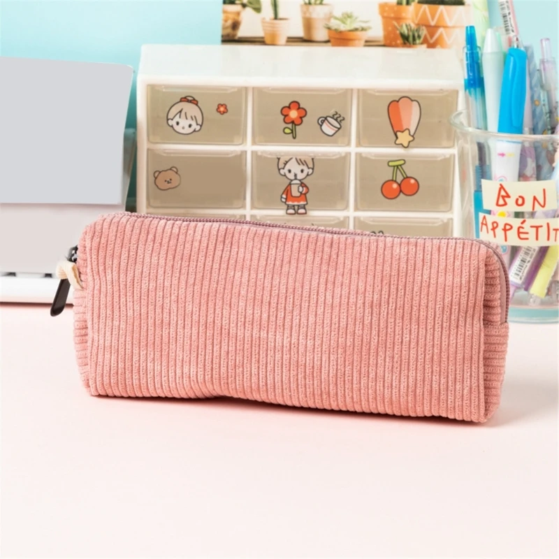 Big Capacity Pen Pouches Corduroy Pencil Bag Zippered Pen Case Pen Pencil Holder Makeup Storage Bag Cosmetic