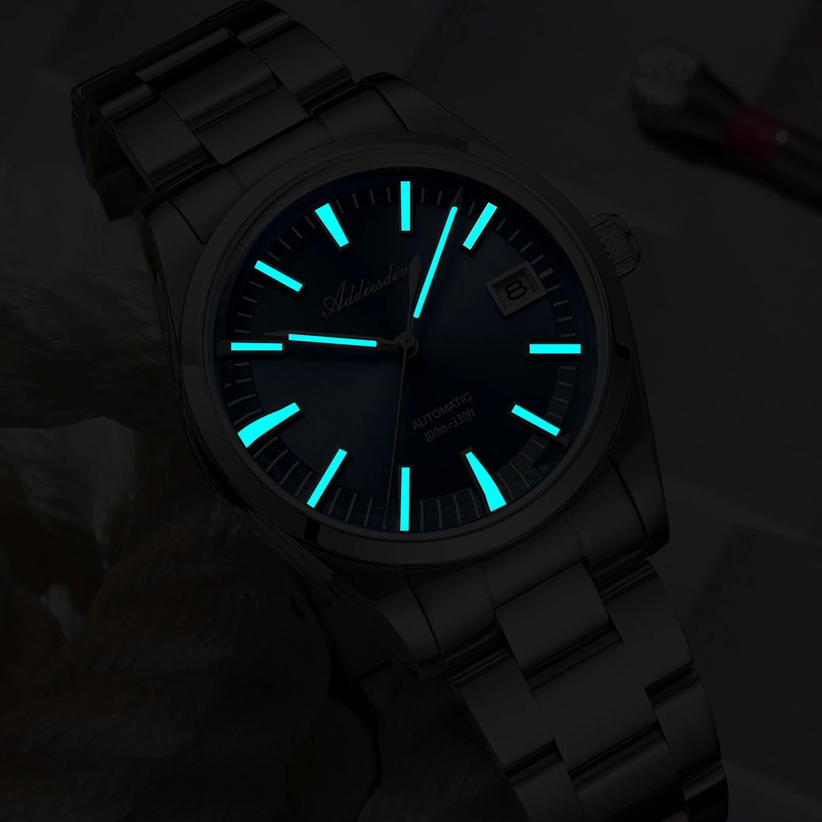 Addiesdive Luxe Automatisch Mechanisch Horloge Man Amerikaans Roestvrij Staal Nieuwe Reloj Hombre Sunburst Wijzerplaat Waterdichte Duikhorloges