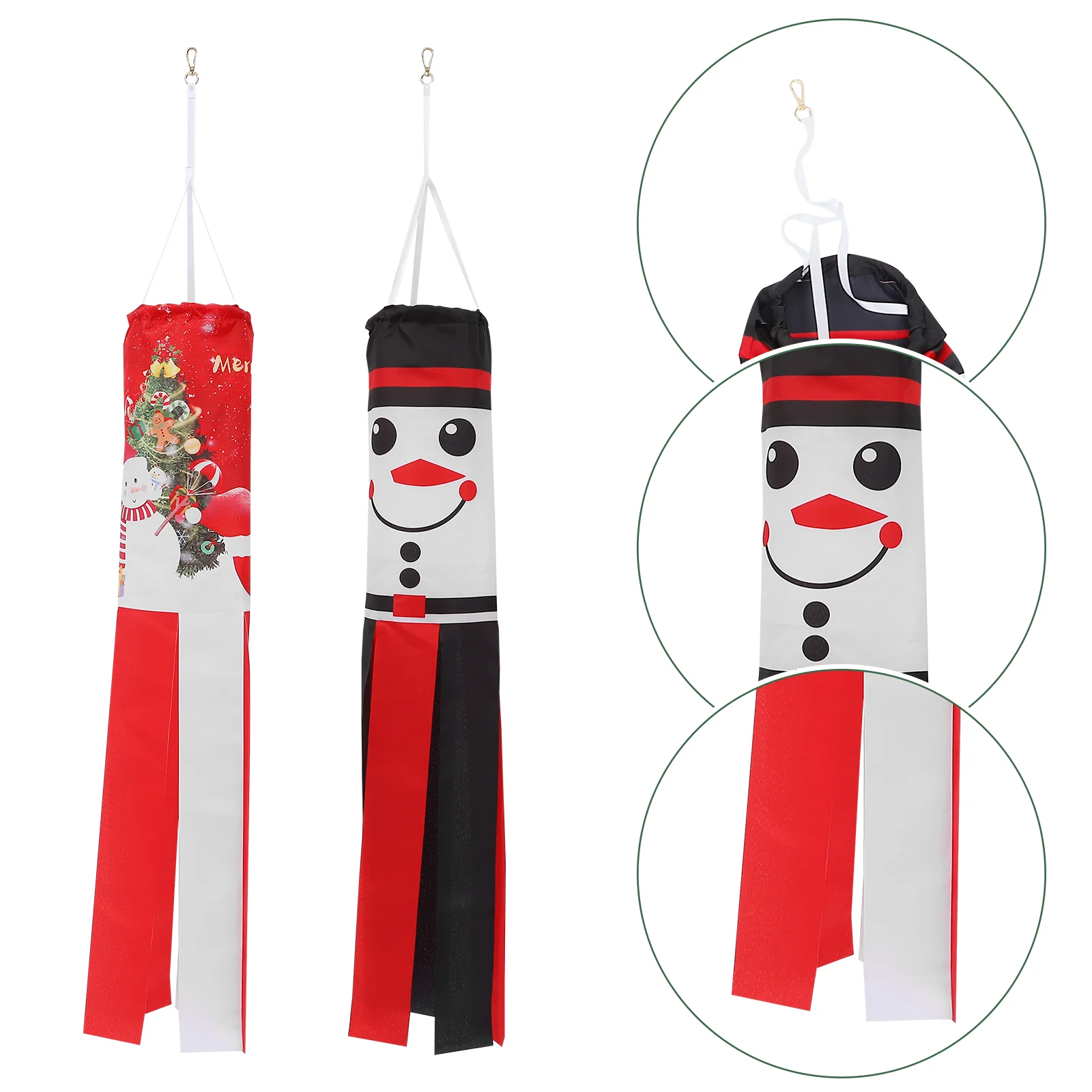 5 Pcs Xmas Hanging Windsock Windpipe Flag Christmas Snowman The Banner Garden Polyester