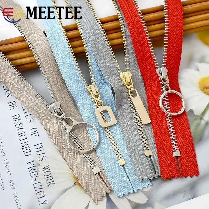 Zíperes de metal para saco, dentes de ouro e prata, fecho de fecho, saia de costura e roupas, acessórios DIY, 15 cm, 18 cm, 20 cm, 25 cm, 30cm, 5PCs