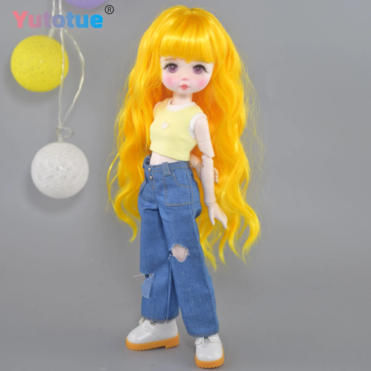 Yutotue boneca de menina fofa de 30cm de altura com cabelo encaracolado removível roupas da moda conjunto completo boneca bjd presente para crianças