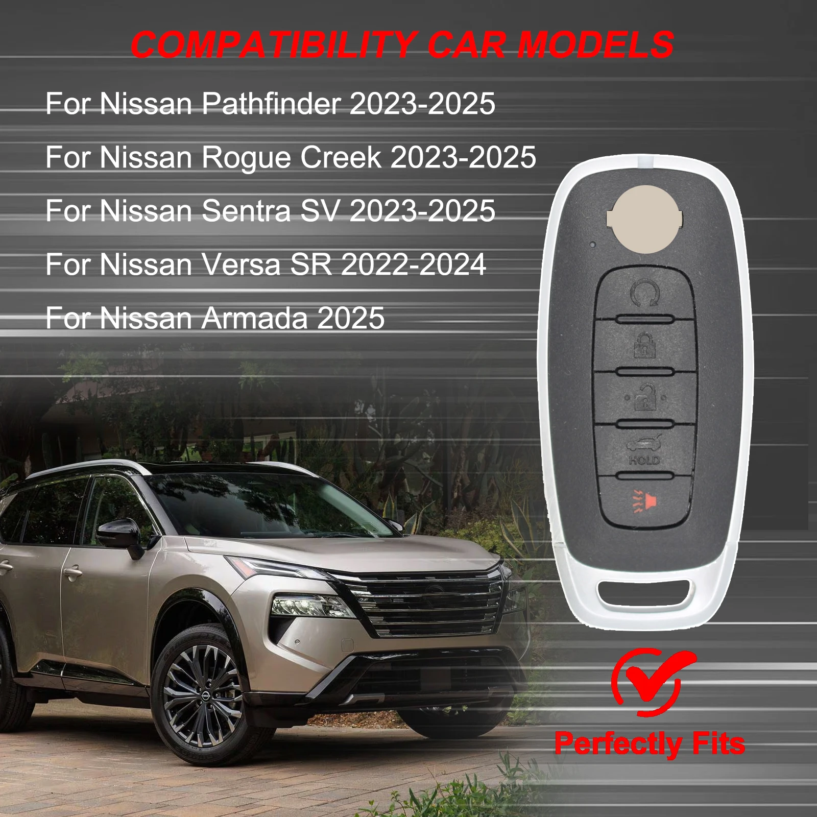 For Nissan Rogue Creek Sentra SV Pathfinder Armada 2023 2024 2025 5 Button Car Key Fob Ring Chain Cover Case Protector Silicone