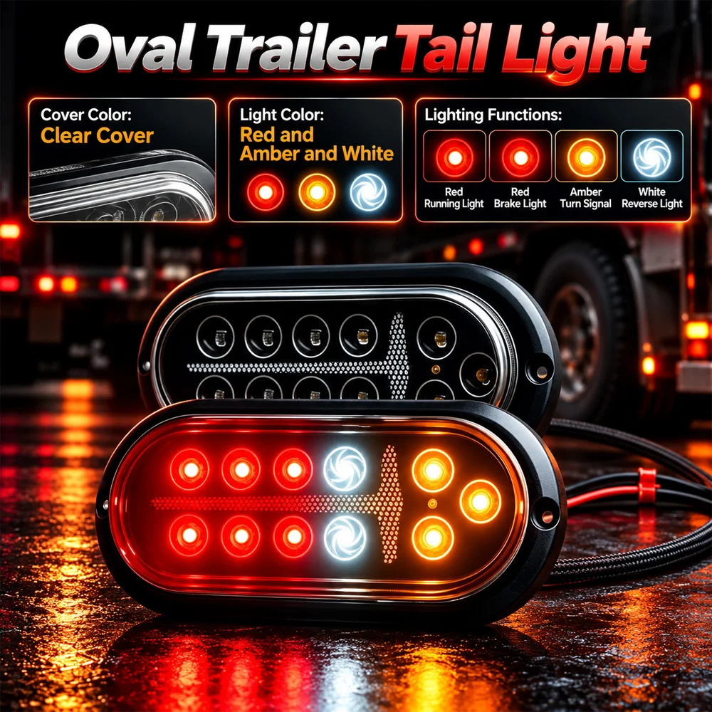 2pcs For Trucks cargo Vehicles Trailers 11 LED Oval Trailer Tail Lights 12-24 V Red Amber White Light Car Accessories