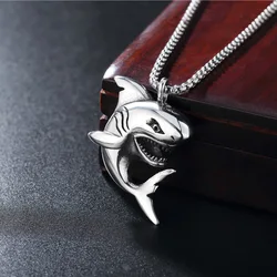 Domineering and Ferocious Shark Animal Pendant Necklace Men's Punk Trendy Cool Party Jewelry