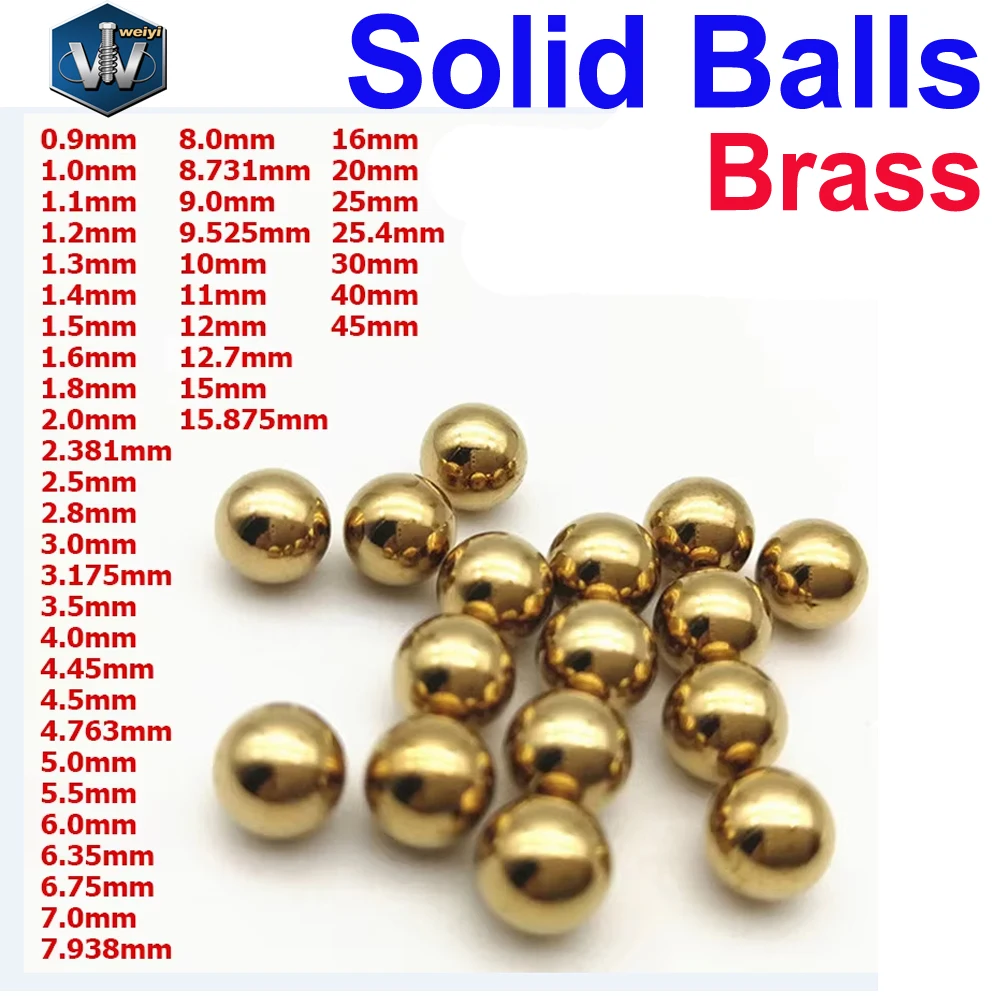 Weiyi 0.9mm-45mm Solid Brass Ball Bead Anti-corrosion Ultra High Precision H62 Pure Copper Ball 1 2 6 8 10 16 20 25.4 30 40mm