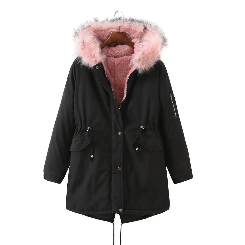 YJKDYK 2024 Winter  Women\'s Plus Velvet Cotton Jacket Female Fur Collar Hooded Thicken Warm Jacket Women\'s Padded Jacket