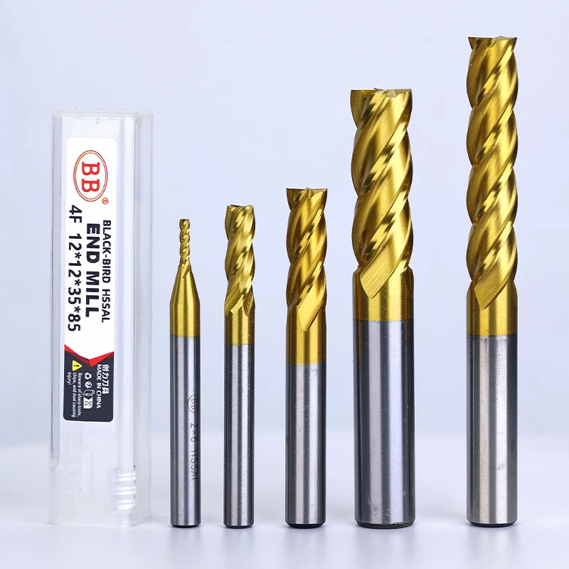 BB TiN Coating End Mills HSS ISO Imperial Inch Diameter Metal Cutter Router Bit High Speed Steel 1-25mm 4 Flutes 3.175 1/8