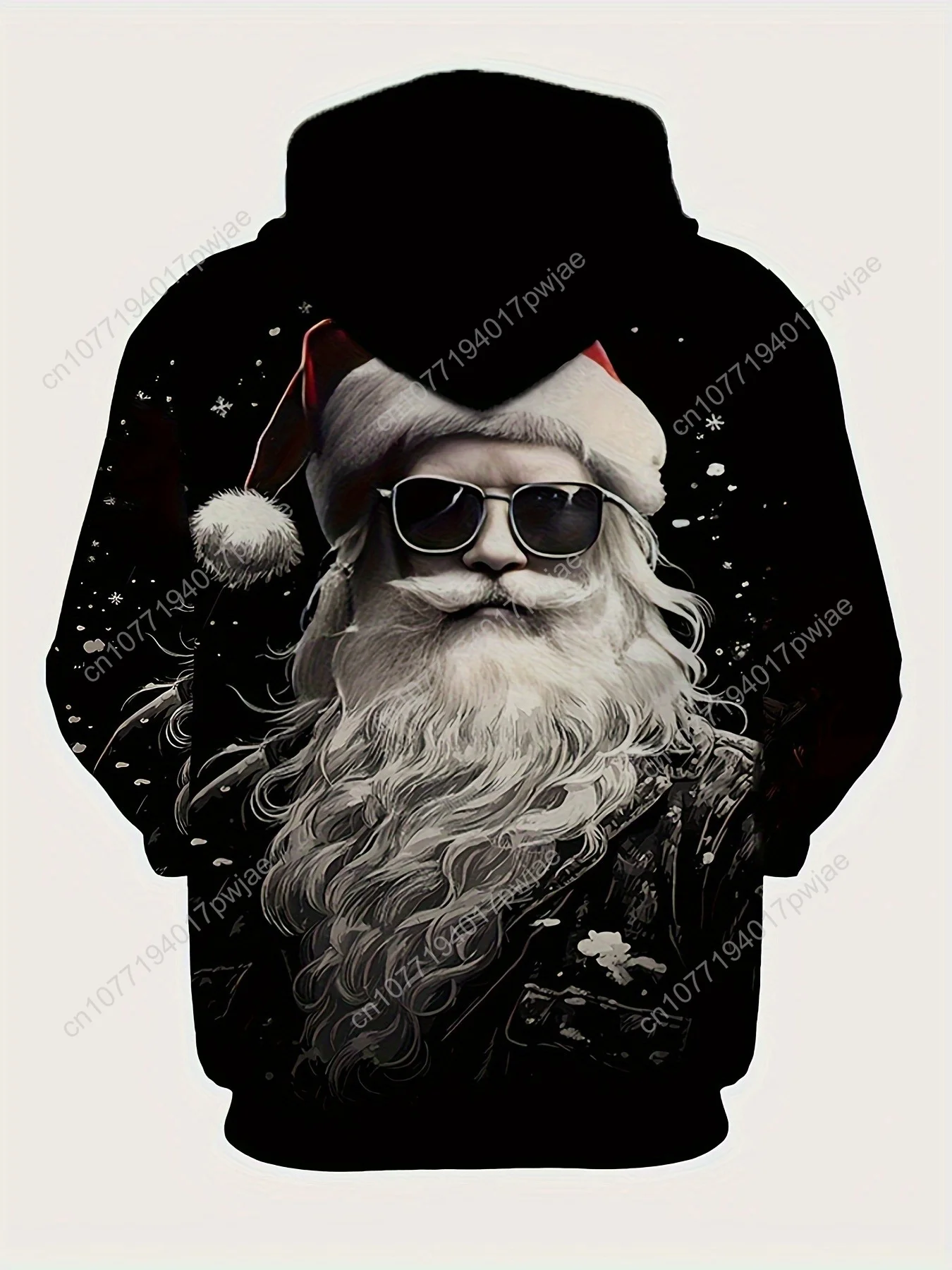 Felpa con cappuccio da Babbo Natale da uomo - Felpa natalizia nera con grafica con cappello da Babbo Natale, felpa con cappuccio a maniche lunghe per feste natalizie, C