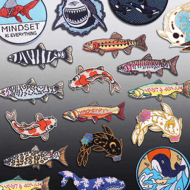 Forellenfisch-Aufnäher zum Aufbügeln: Japanische Glücksfisch-Patches für Kleidung – Thermoadhäsive DIY-Aufnäher