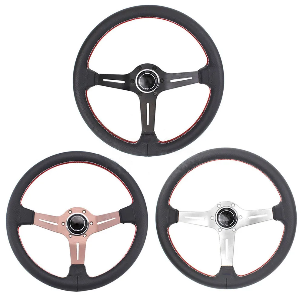 

14 Inch 350mm Racing Steering Wheel Deep Concave Leather Aluminum Alloy Universal Car Modification Steering Wheel Accessory