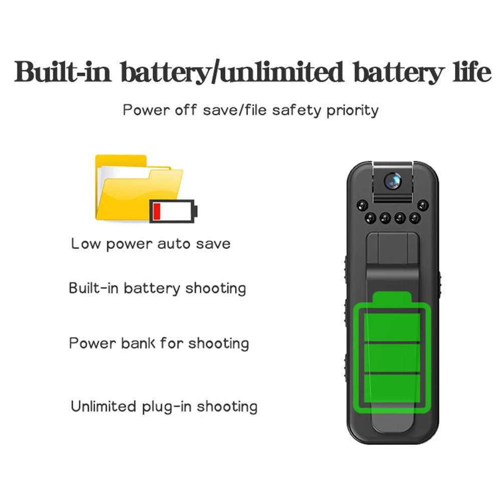 64GB 1080P Mini Clip Video Camera 180-degree Rotary Lens Night Vision Sports Camera Surveillance Camcorder Voice Recorder