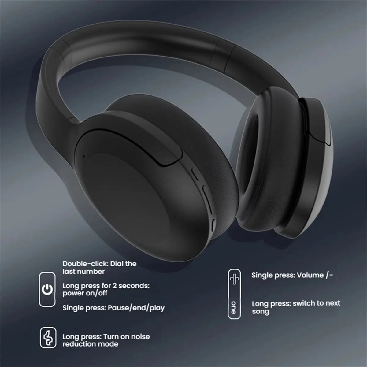 (A26M) Noise Cancelling Headphones Wireless over Ear Bluetooth Headphone with Mic for Travel Home Office Gym