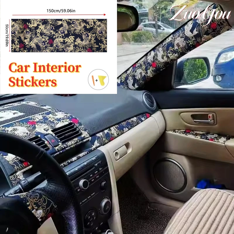 

Car Interior Self-adhesive Fabric Satin Embroidery Car Stickers for Auto Interior Modification AB Pillar Gold Stamping DIY Craft