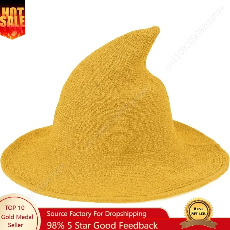 

Century Star Women Witch Hat for Halloween Wool Hats Wide Brim Spire Knitted Cap Party and Daily