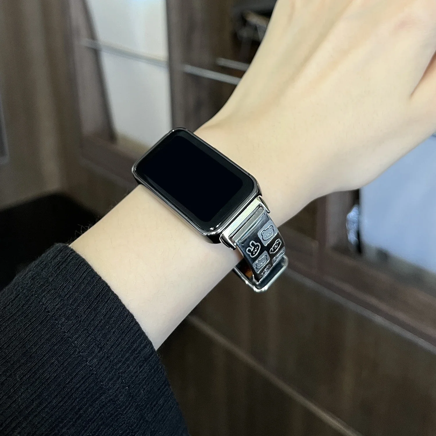 Stainless steel splicing strap suitable for Huawei Band 8 strap cartoon pattern denim strap Band 9