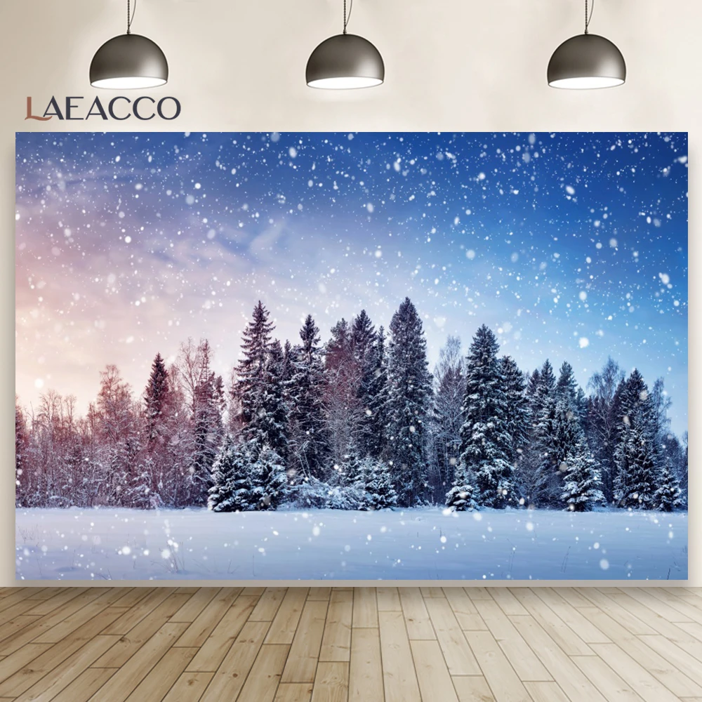 Laeacco-Fondo de vinilo para estudio fotográfico, telón de invierno con cielo azul, nieve, montañas, pino, árbol, nieve, bosque