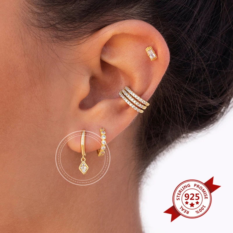 YUXINTOME 925 Sterling Silver Needle Gold Plated Mini Zircon Hoop Earrings Square Drop Earrings For Women Girls Party Jewelry