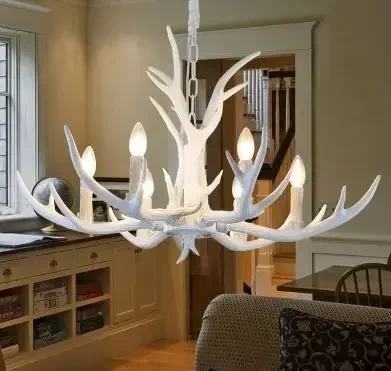 Nordic Living Room Chandelier Restaurant Clothing Store Art Front Right Function Light White Antler Chandelier