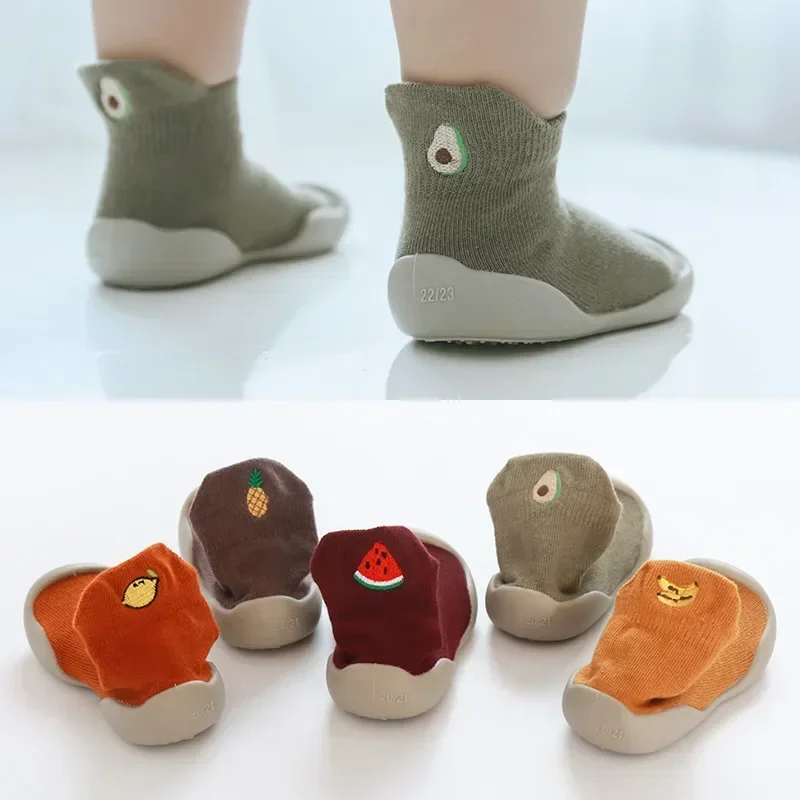 Baby Socks Shoes Spring and Autumn Embroidered Rubber Non-slip Floor Sock Newborn Baby Socks in The Tube Cartoon Fruit Toddler