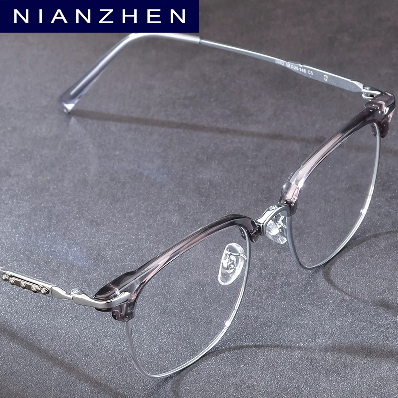 NIANZHEN Titanium Alloy Glasses Frame Men Square Brand Design Eyeglasses Women Ultralight-Weight Retro Eyewear Spectacles 0062
