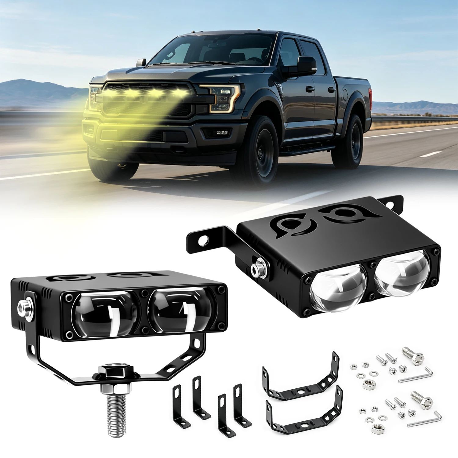 MONDEVIEW  Lens Car Grille Light, Car Auxiliary LED Work Light Bar 300W Fog Lamp Projector Truck 6000K for 4x4 ATV Truck