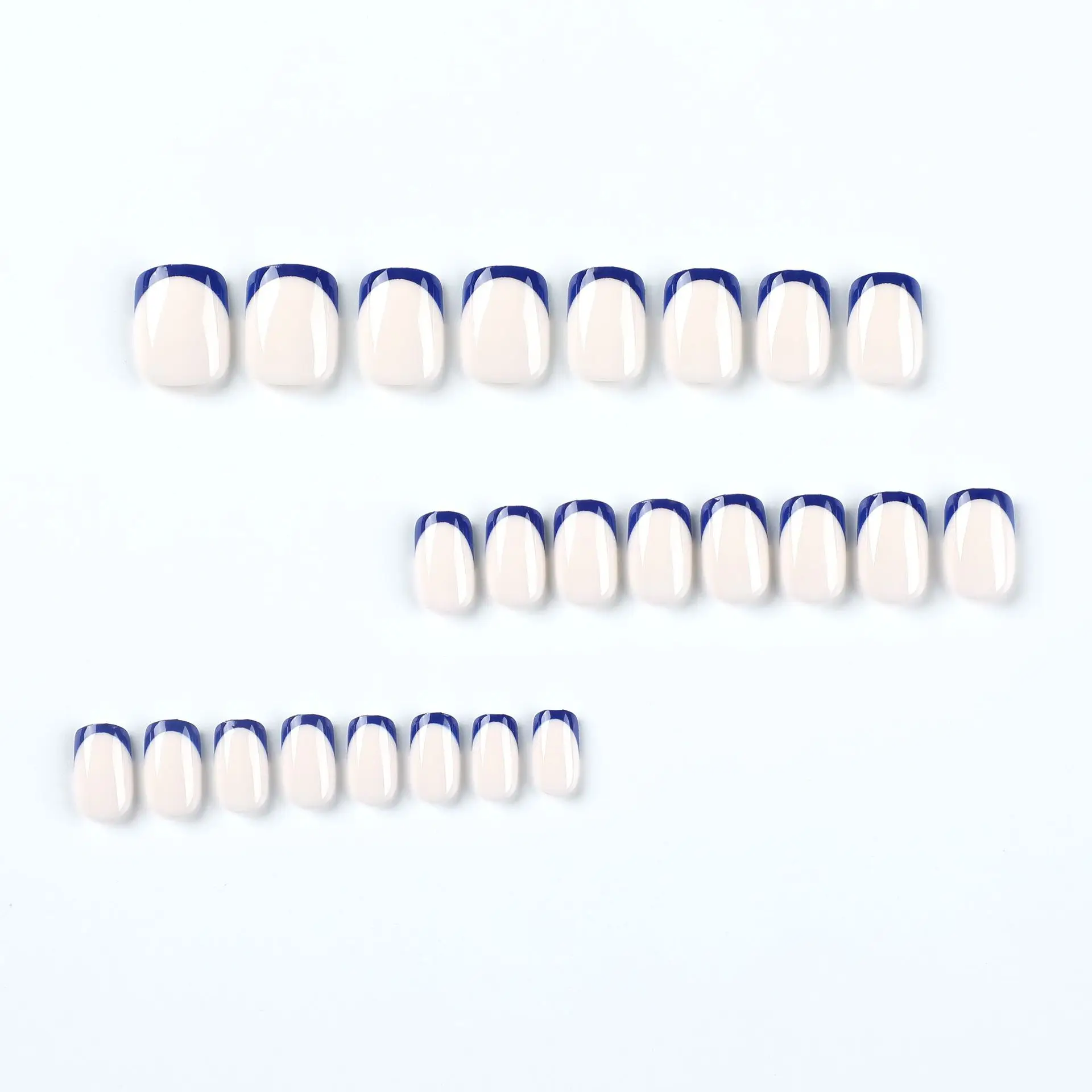 Fashion Simple Blue French Wearable Short Square Fake Nails Detachable Full Cover Finished False Nails Press on Nails with Glue
