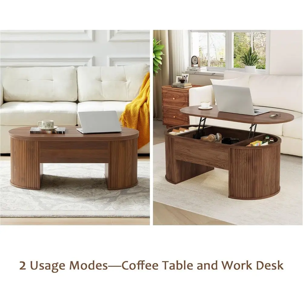 Elegant Oval Coffee Table with Lift-Top and Hidden Storage, Walnut Finish for Living Room Office