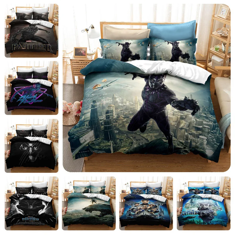 Marvel Hero Black Panther Printed Pillowcase Cover 3-Piece Comfortable Polyester Bedding Set For Boys Children Adults Full Size