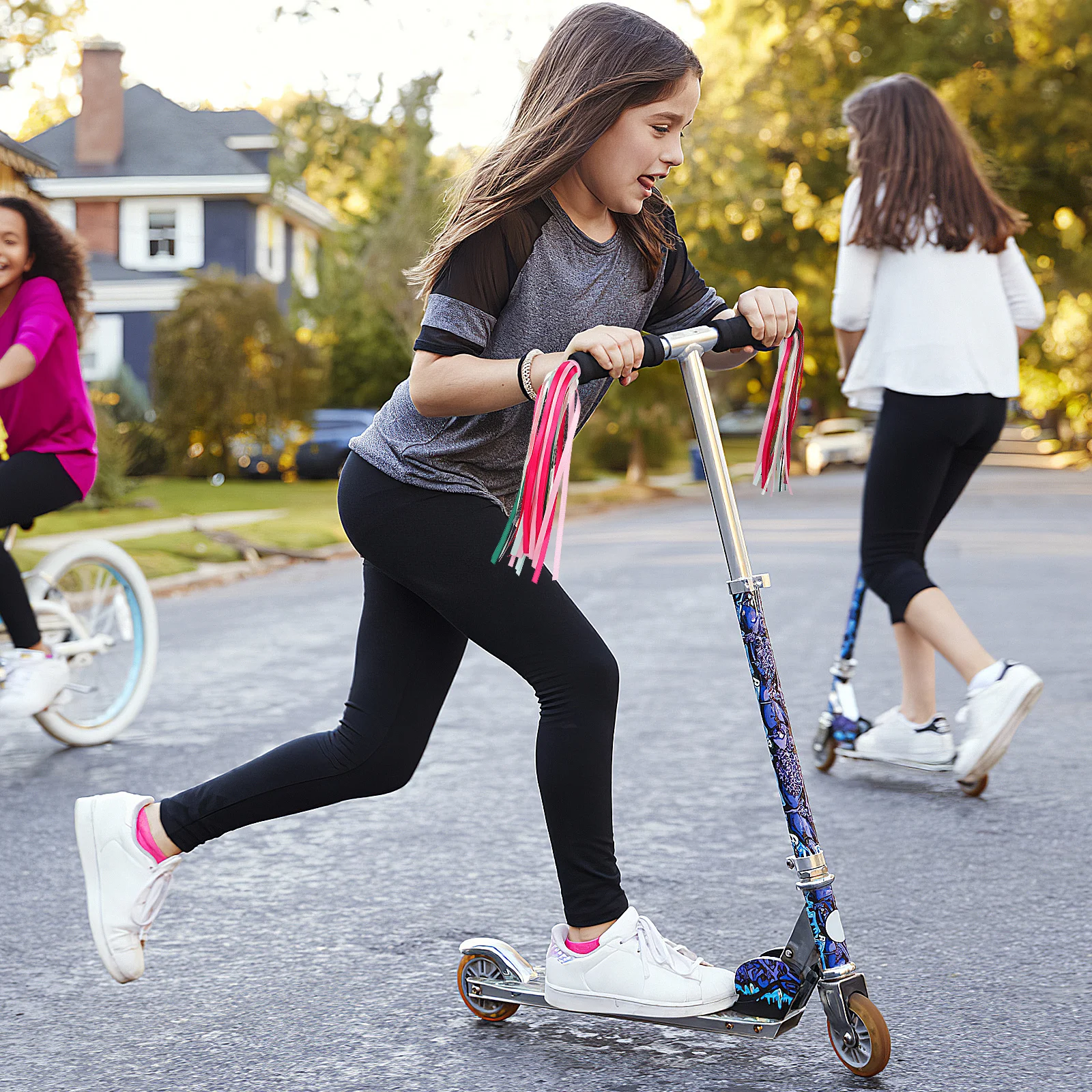 

One Pair Pink Children Bike Handlebar Streamers Sparkly Glossy Ribbons for Kids Bikes Tricycles Scooters Ride Decoration