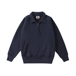 Shoulder Drop Open Collar Japan Retro 100% Cotton Distressed Heavyweight Thickened 500gsm Lapel Autumn Winter Hoodies Sweatshrt