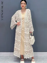 SHENGPALAE 2024 Summer New Women's Long Lace Coat With Lace Hooks Hollow Fashionable Elegant Loose Versatile Overcoat  5R9897