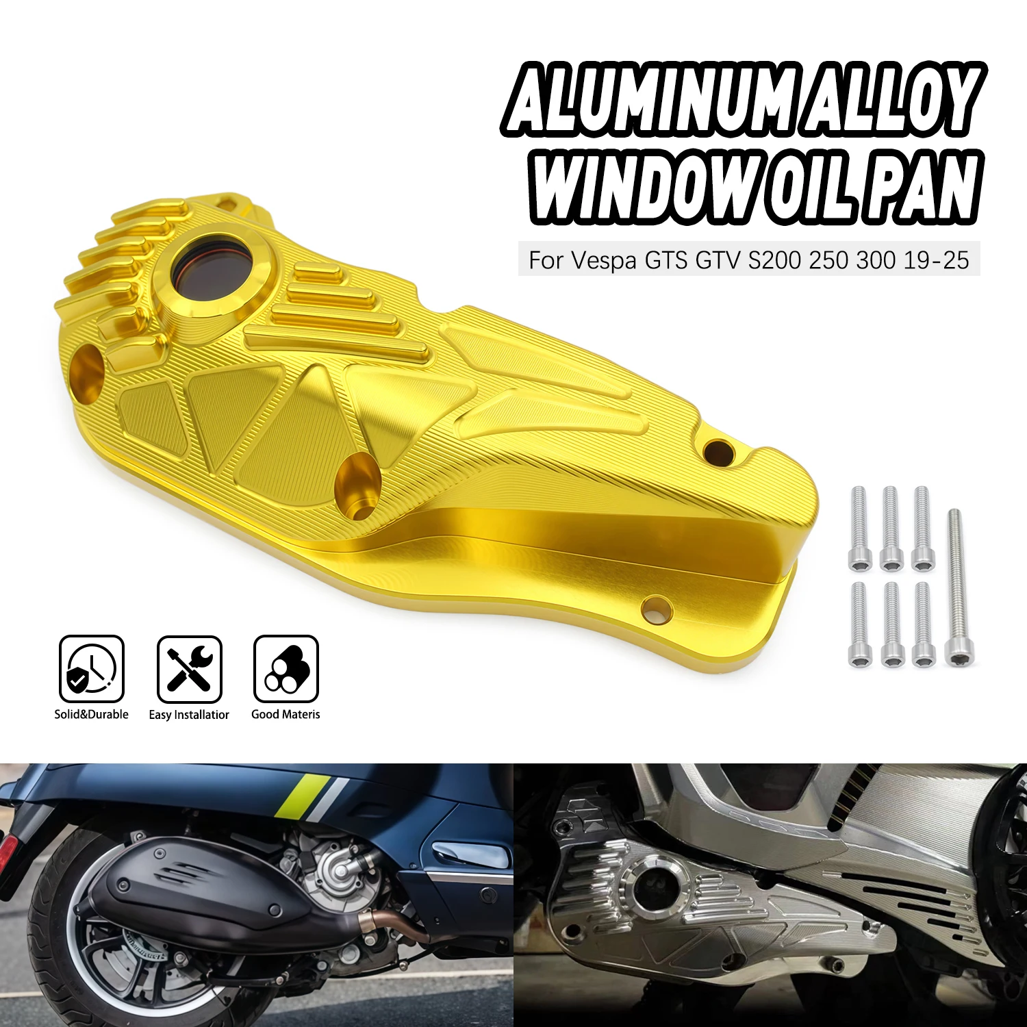 Motorcycle Oil Pan Aluminum Clear Visible Oils Bottom Cover For Vespa GTV125 GTS GTV 125 250 300 HPE 2019–2025