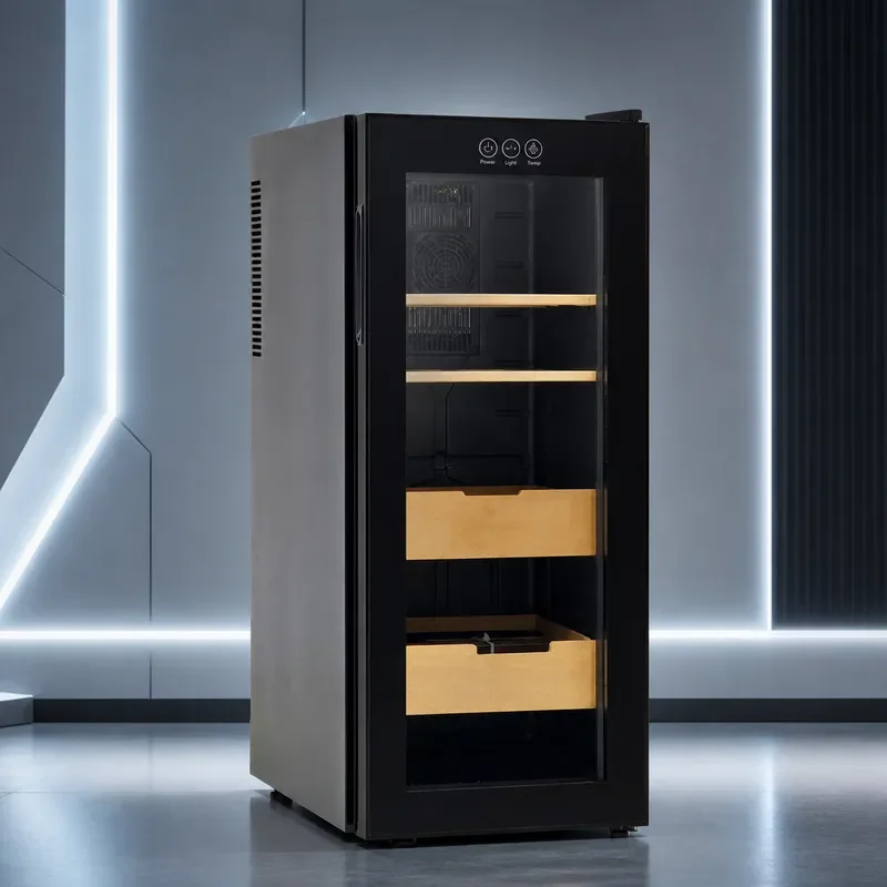 Meiga 33L High End Cigar Cabinet Storage Cedar Wooden Frame Electronic Constant Temperature Moisturizing with Screen