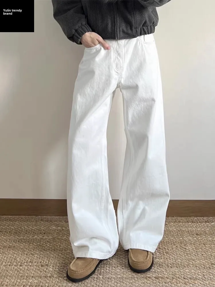 

Мужские джинсы Cleanfit белые, широкие, свободного кроя, прямые, длинные, с высокой талией, в американском стиле, летние, от Cool Haome