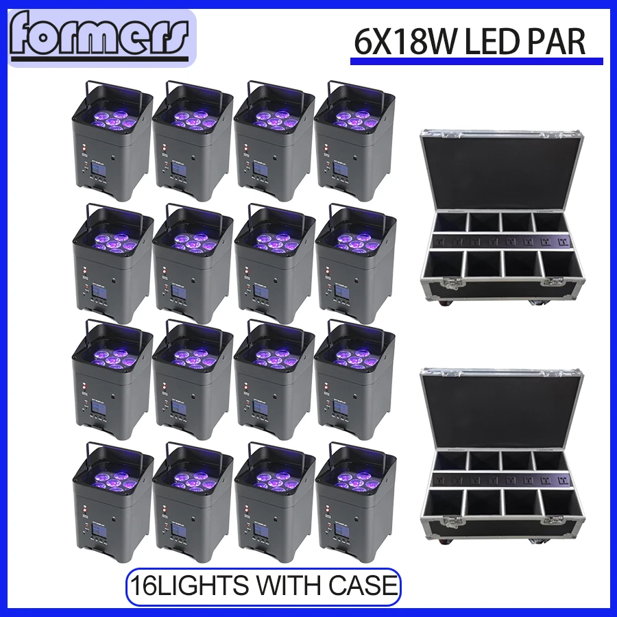 16pcs With Charge case Battery Wireless DMX Wifi Remote Control Wedding Uplight 6x18w RGBWAUV 6in1 Led Par Dj Light