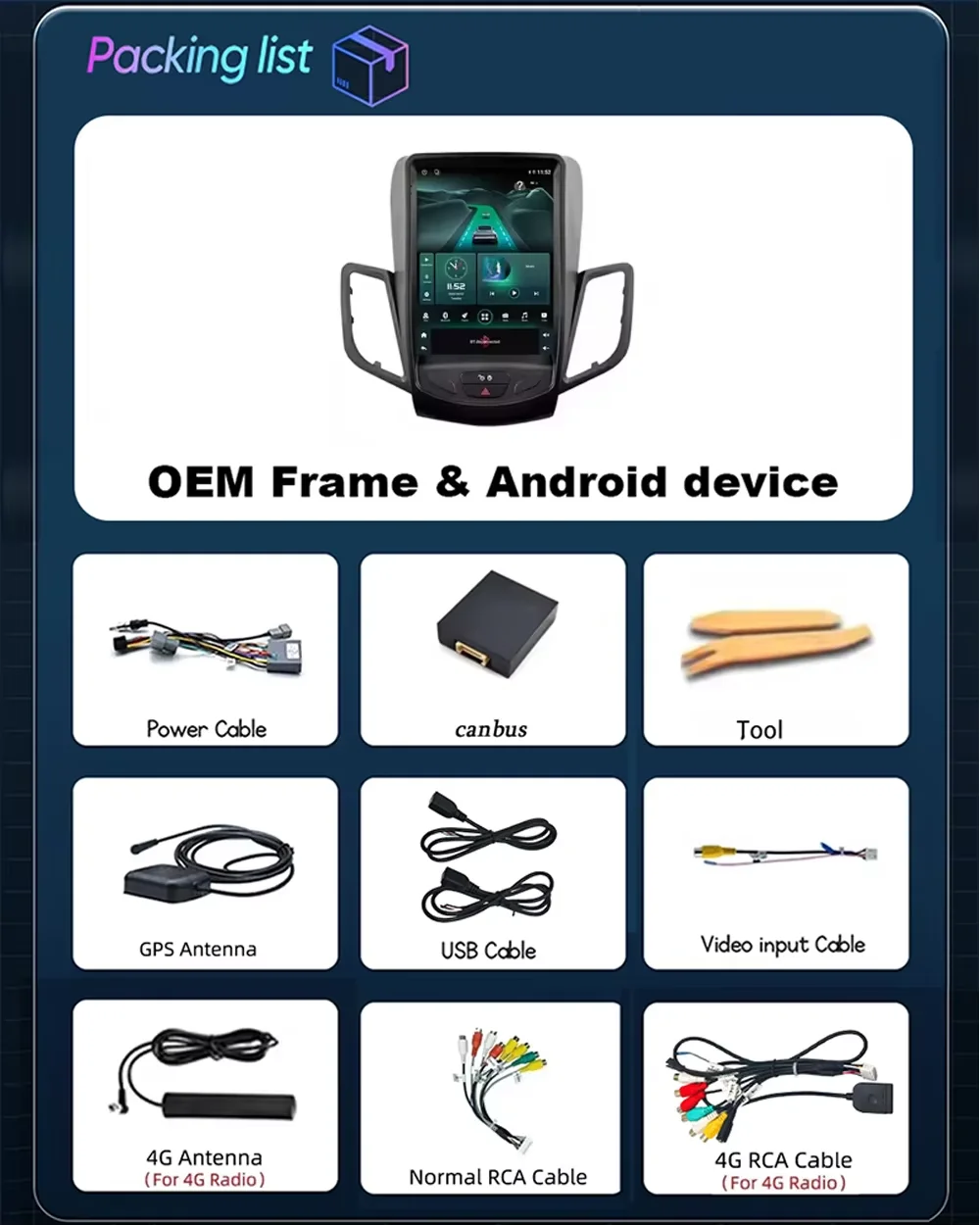 9.7 Inch For Ford Fiesta 2009 - 2016 For Tesla Style Car Radio Carplay Android Auto Multimedia Player WIFI GPS Video QLED Screen