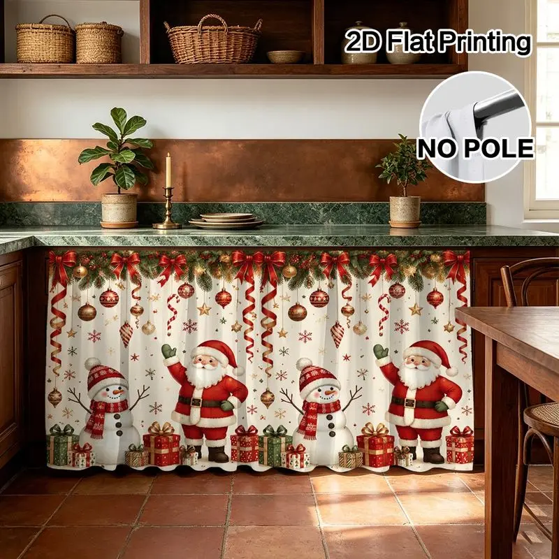 VIKAMA Cabinet Curtain Christmas Santa Print Dresser Curtain for Kitchen Sink Shelf Home Holiday