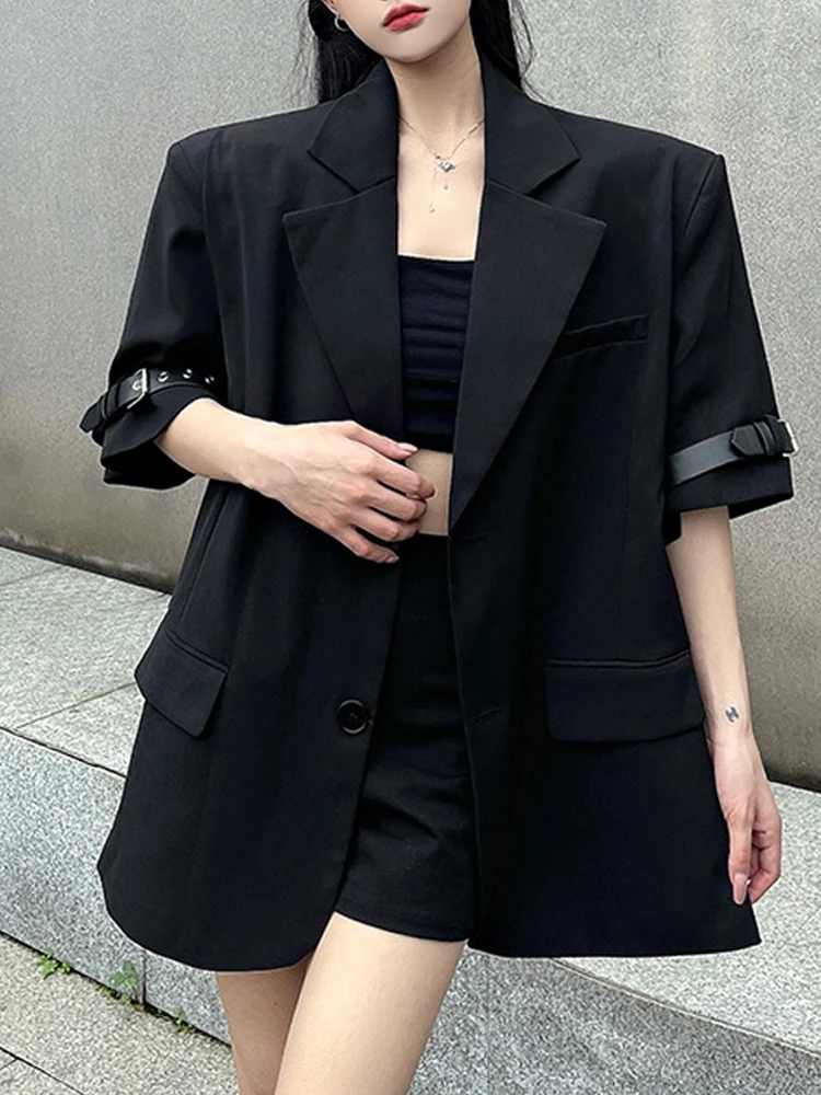 Sonneesd Versatile style Half Sleeve Minimalist Belt cuff design Design Shirt For Women Loose Single Button Suit Suit jacket