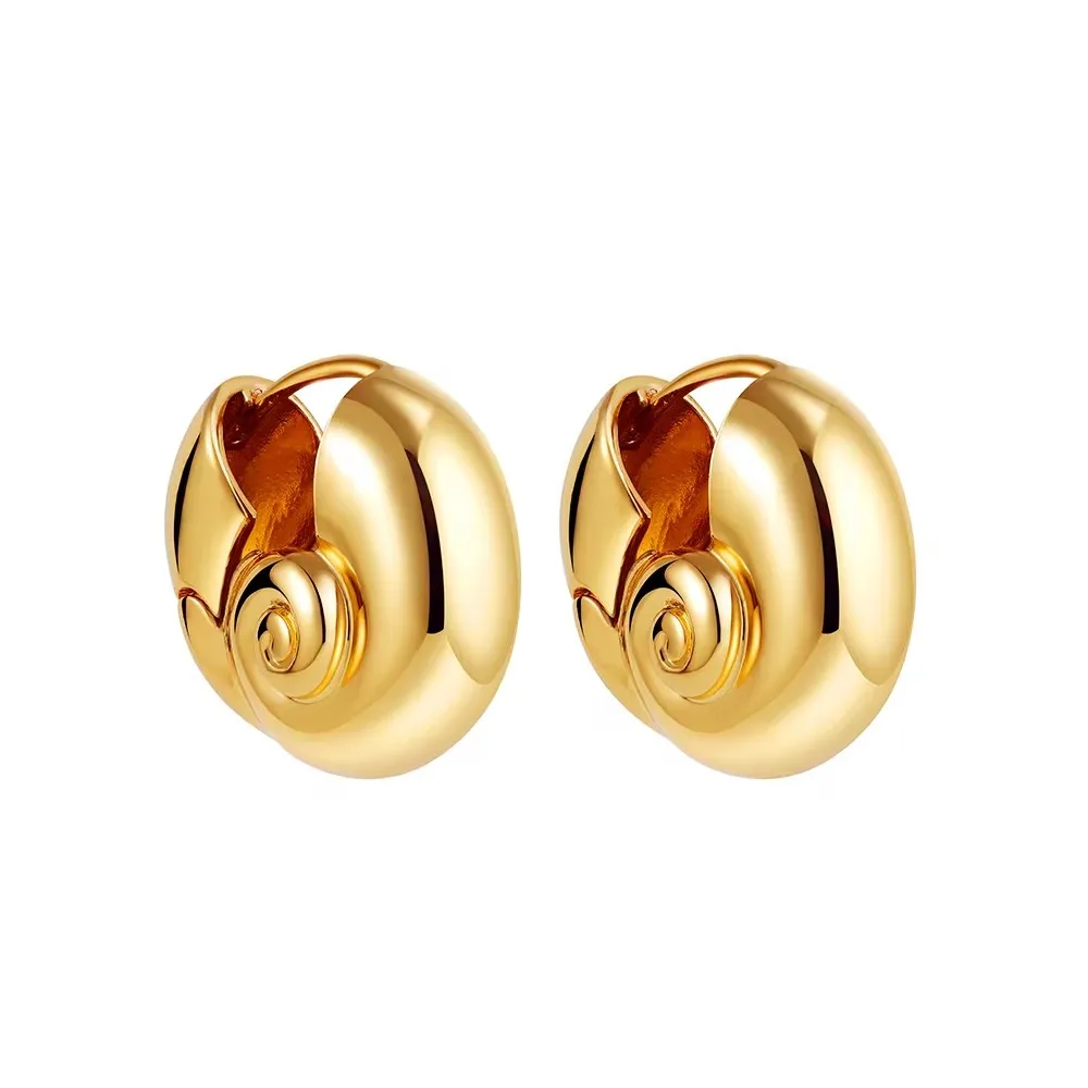 

New PVD 18K Gold Plated Round Tube Chunky Snail Shell Huggie Hoop Earrings Dainty Stainless Ear Buckle Metal Shell Jewelry Gifts