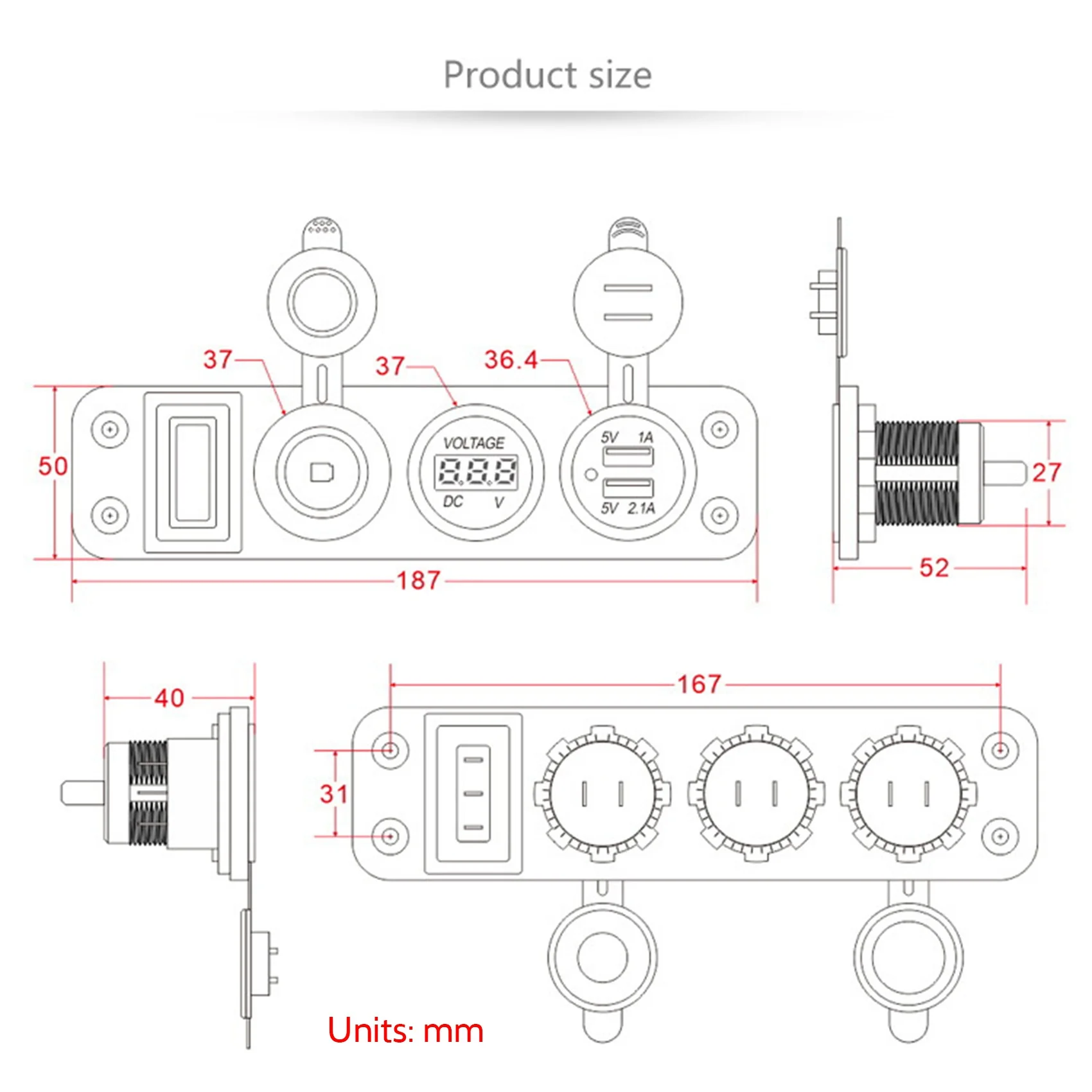 ABHY-4 In 1 New Digital Voltmeter+12V Power Socket +Dual USB Power Charger Adapter Marine USB Charging Socket